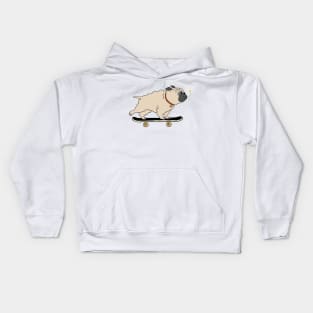 Fluffy Pug Skateboarding Kids Hoodie